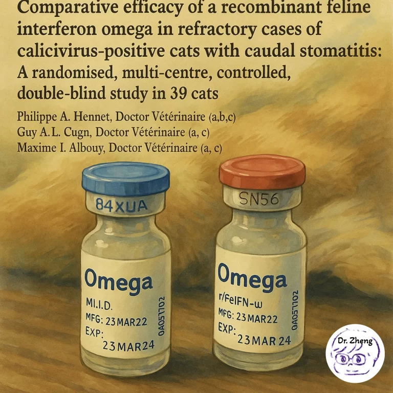 貓咪干擾素 Omega（rFeIFN-ω）與研究標題，用於比較治療卡里西病毒陽性貓咪頑固性口炎的療效